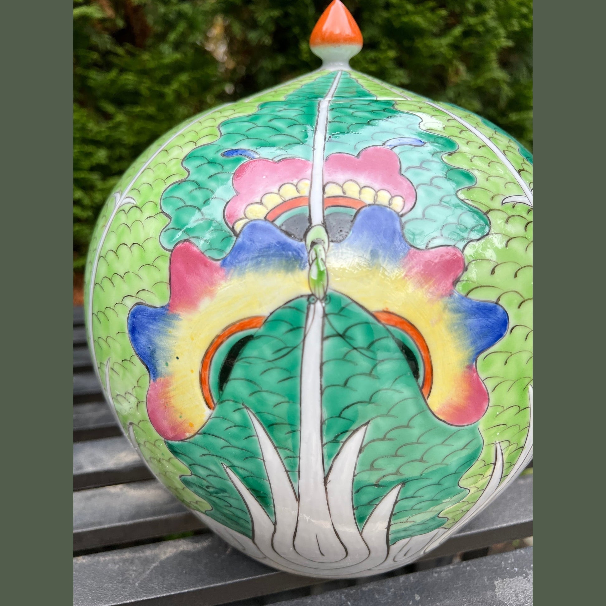 Bok Choy Apple Jar - Large Hand-Painted Porcelain Sculpture