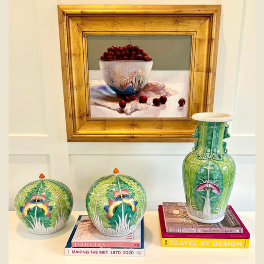 Bok Choy Apple Jar - Large Hand-Painted Porcelain Sculpture