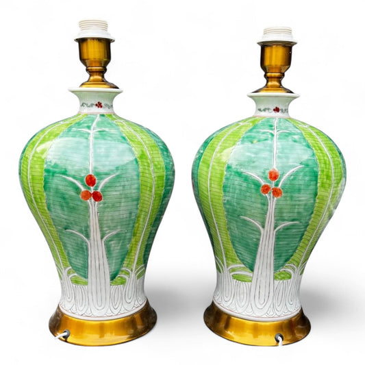 Hand Painted Bok Choy Pattern Porcelain Lamp – Bulbous