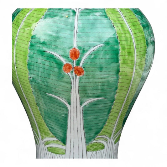 Bok Choy Bulbous Melon Lamp - Famille Verte Hand-Painted
