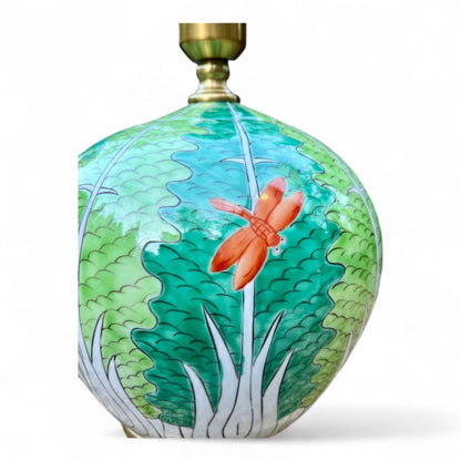 Pair of Hand Painted Famille Verte Globe Lamps – Bok Choy