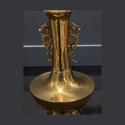 Brass Double Dragon Handle Brass Table Lamp Vintage - Table