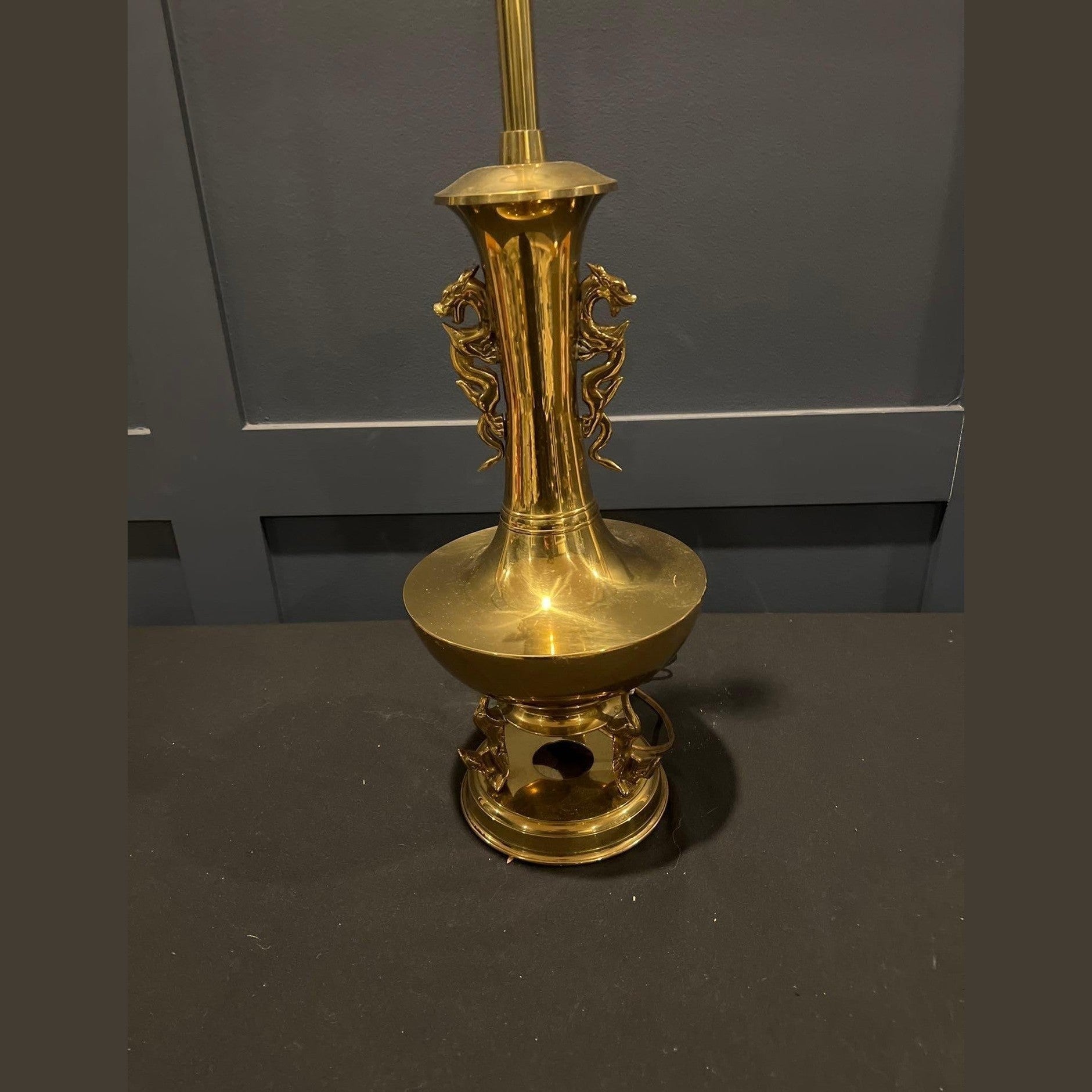Brass Double Dragon Handle Brass Table Lamp Vintage - Table