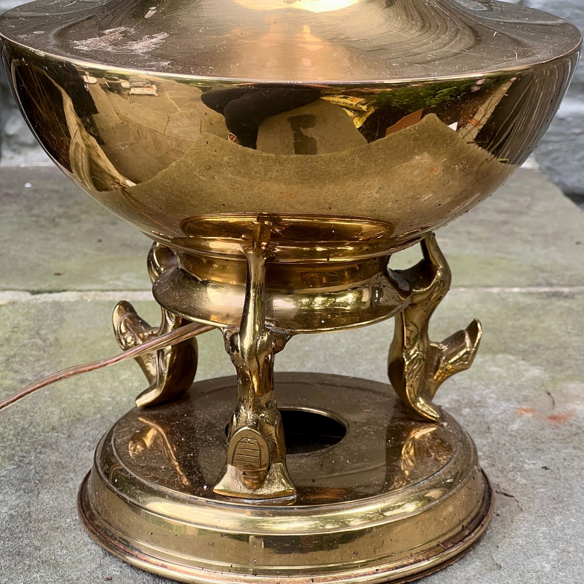 Brass Double Dragon Handle Brass Table Lamp Vintage - Table