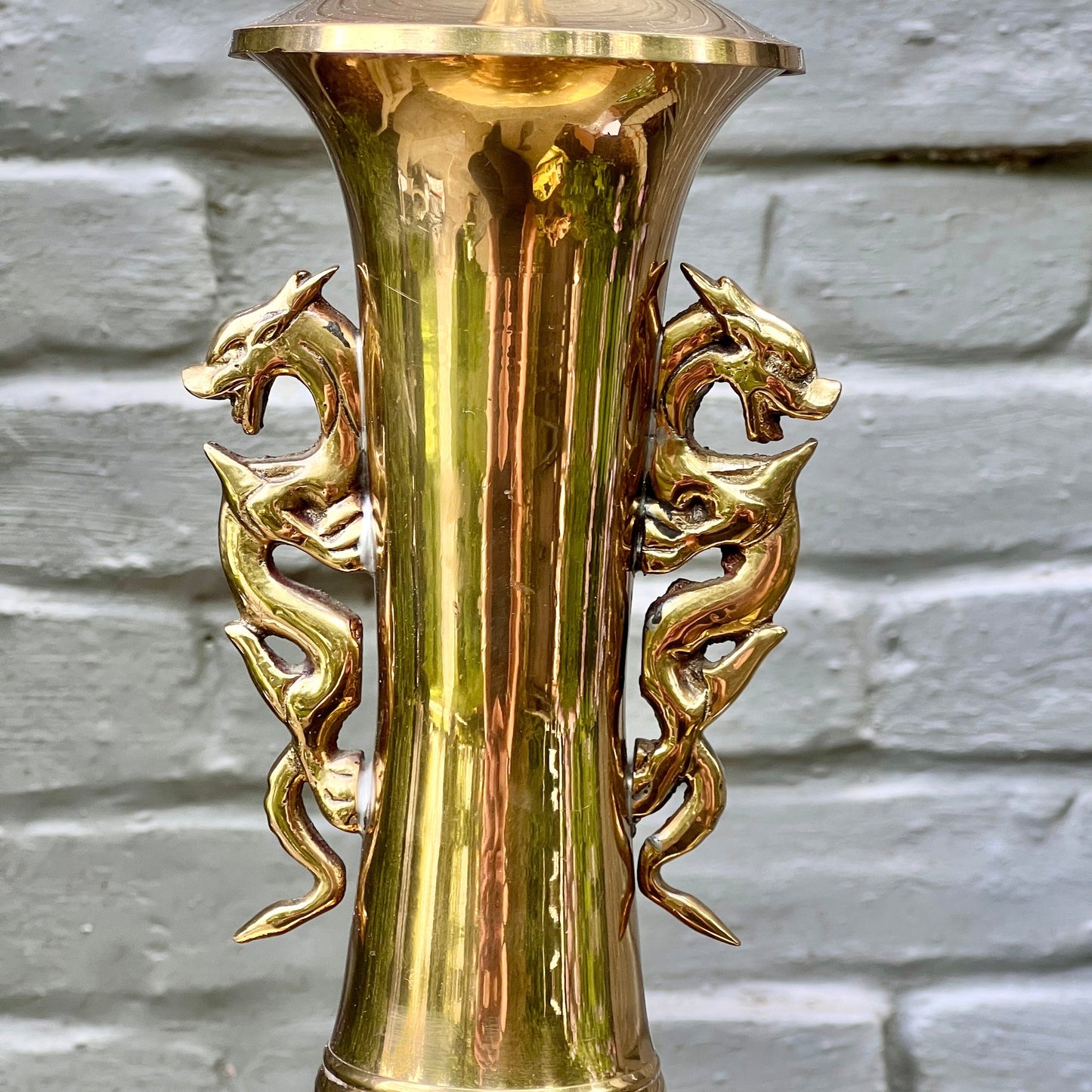 Brass Double Dragon Handle Brass Table Lamp Vintage - Table