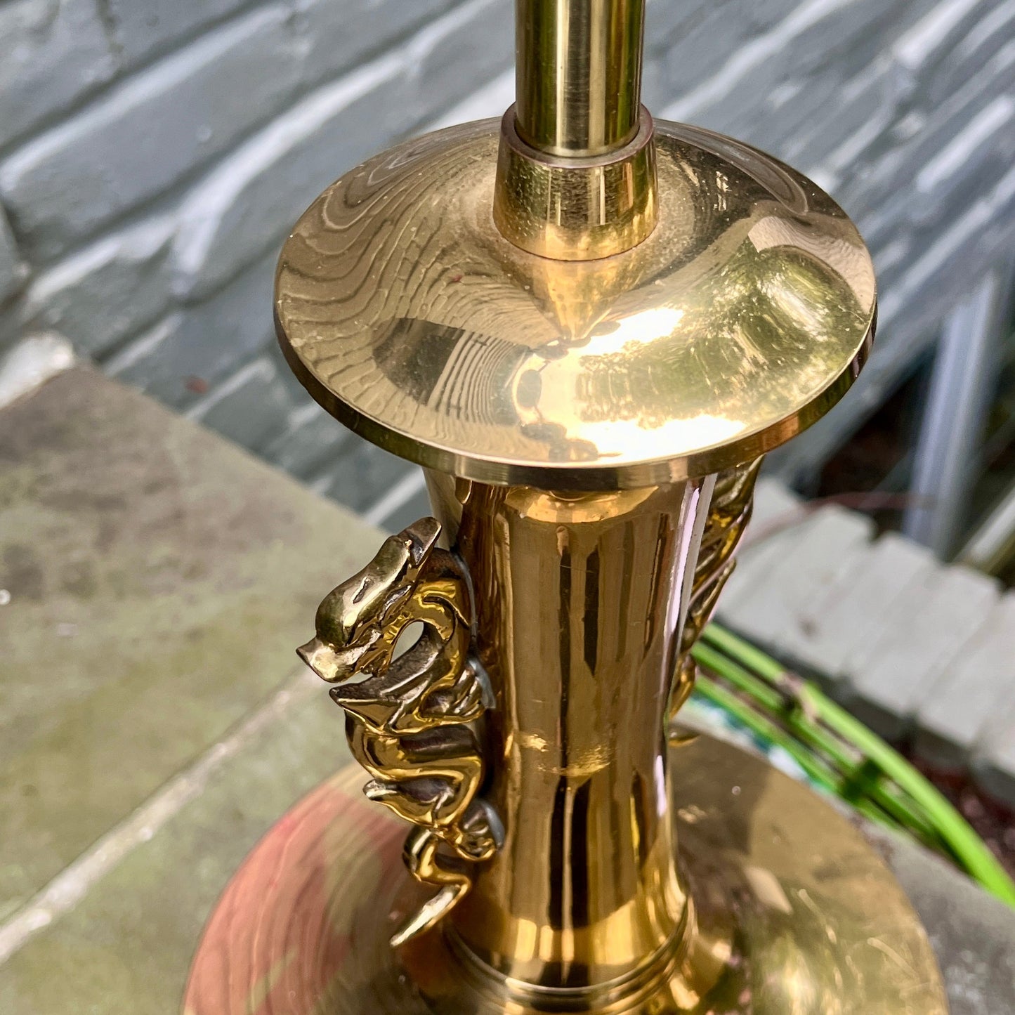 Brass Double Dragon Handle Brass Table Lamp Vintage - Table