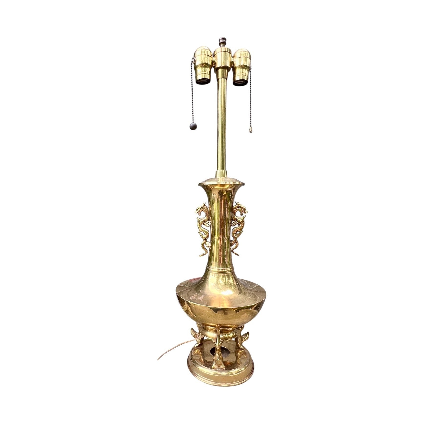 Brass Double Dragon Handle Brass Table Lamp Vintage - Table