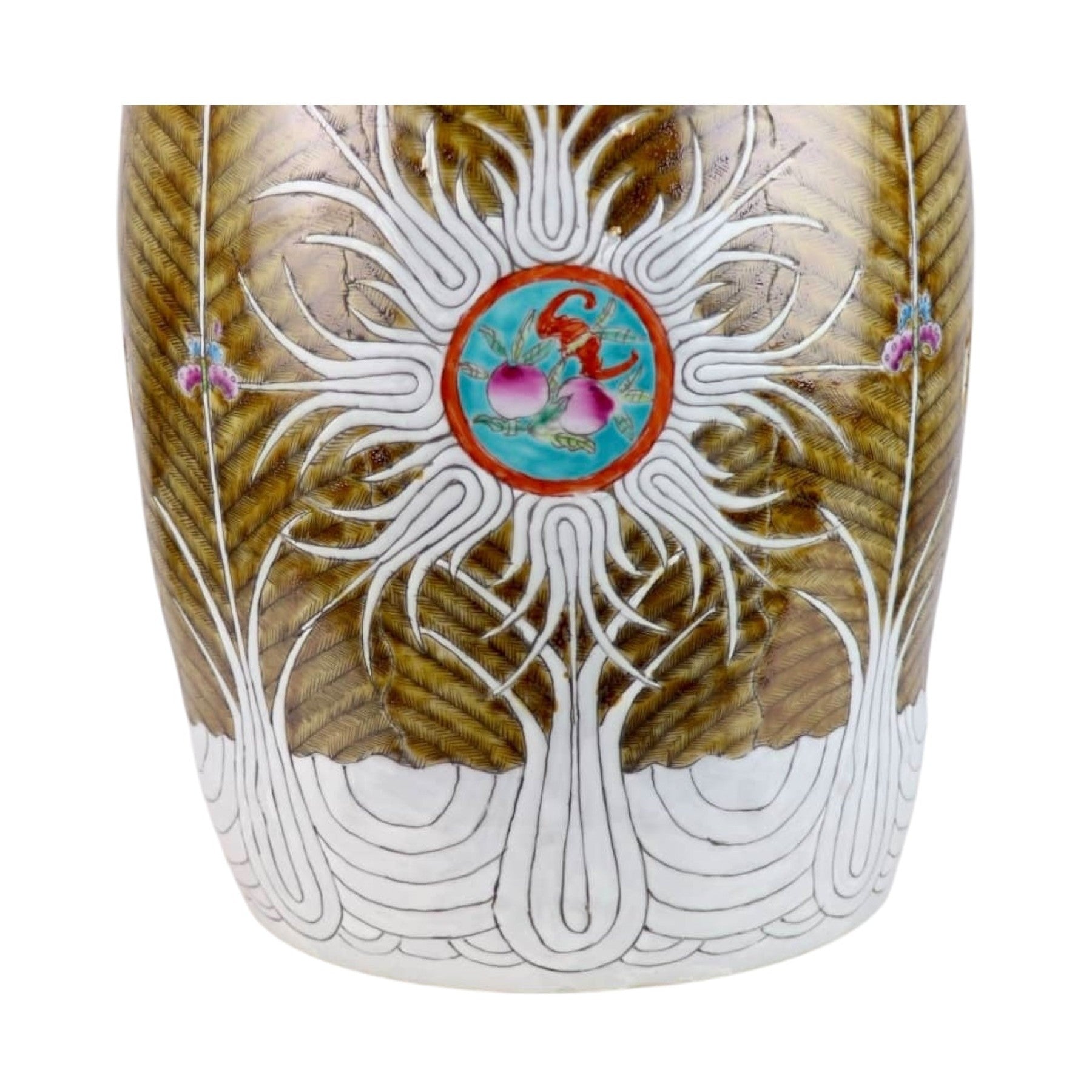 Pair of Brown Hand-Painted Bok Choy Porcelain Garden Stools