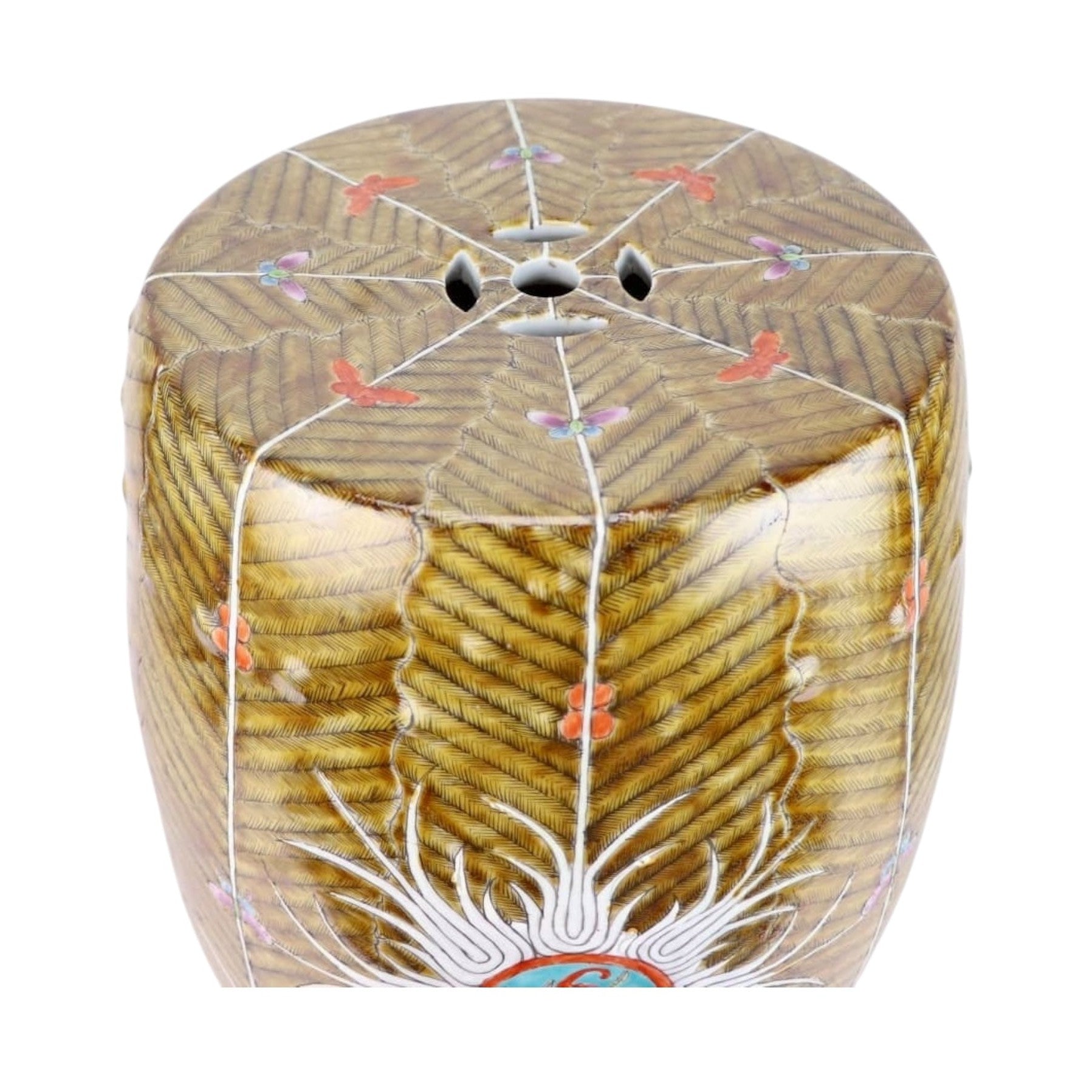 Pair of Brown Hand-Painted Bok Choy Porcelain Garden Stools