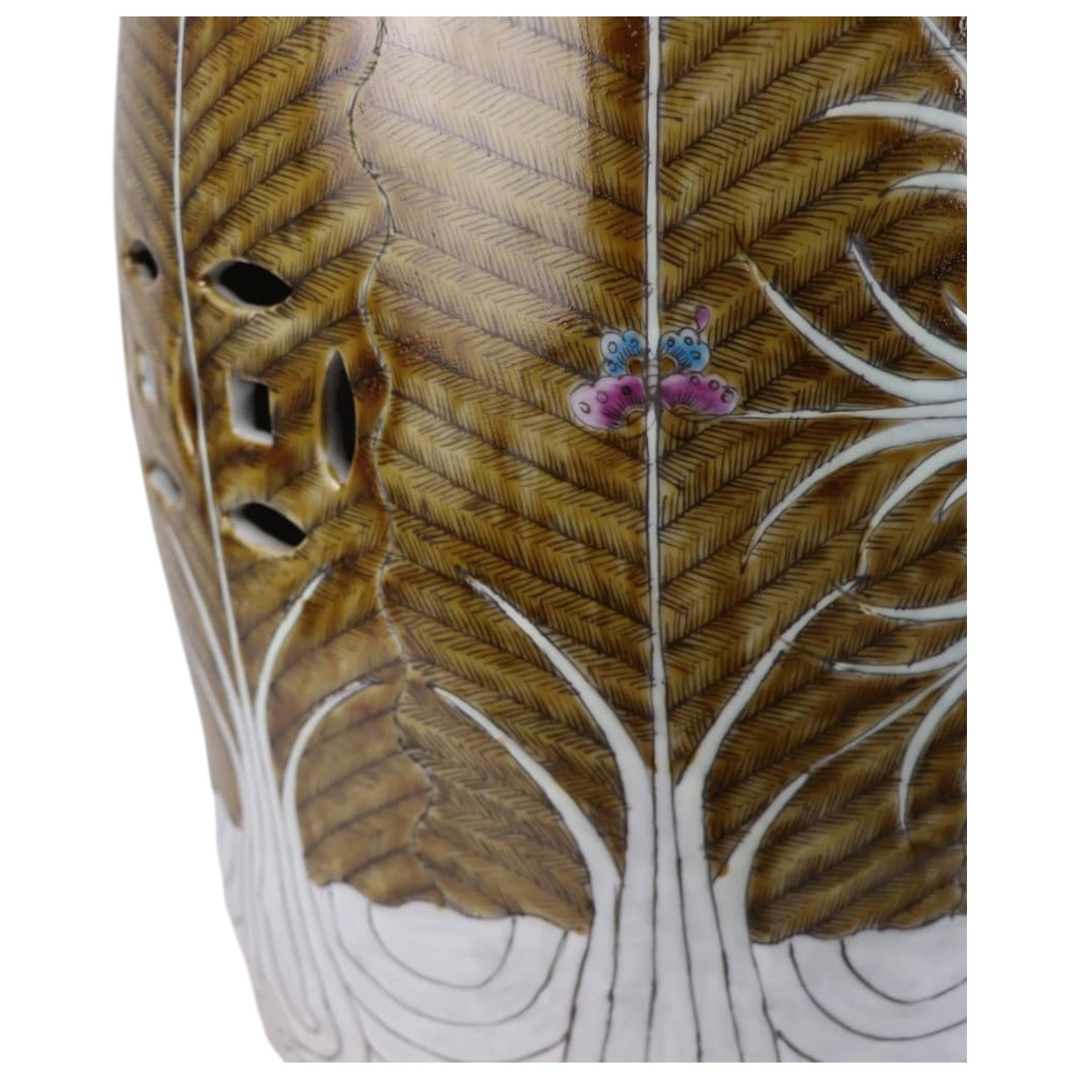 Pair of Brown Hand-Painted Bok Choy Porcelain Garden Stools