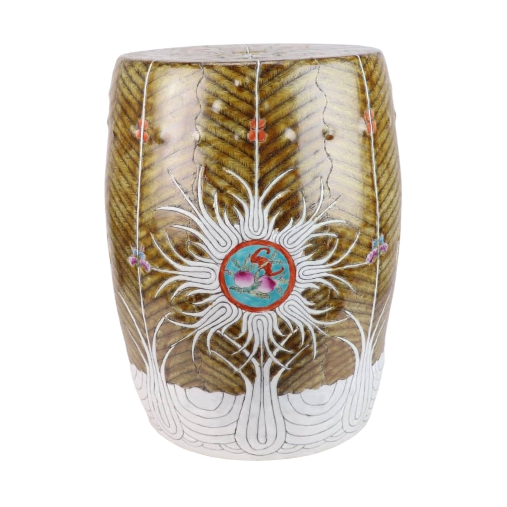 Pair of Brown Hand-Painted Bok Choy Porcelain Garden Stools