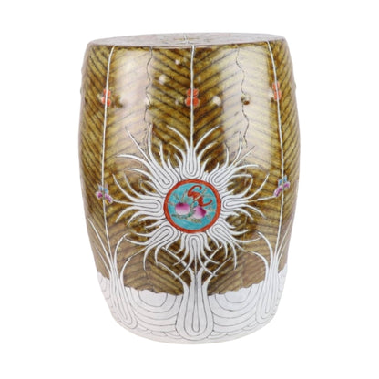 Pair of Brown Hand-Painted Bok Choy Porcelain Garden Stools