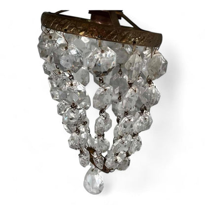 Charming French Antique Gilt And Crystal Cherub Wall Sconce