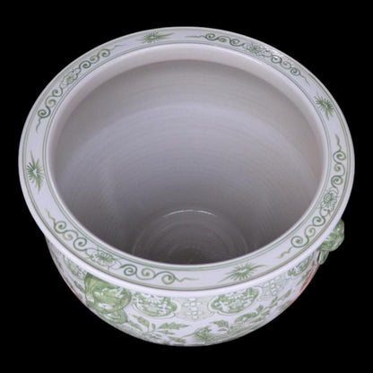 Chinese Hand Painted Planter Pot - Green Floral Motif