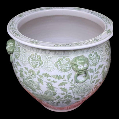 Chinese Hand Painted Planter Pot - Green Floral Motif