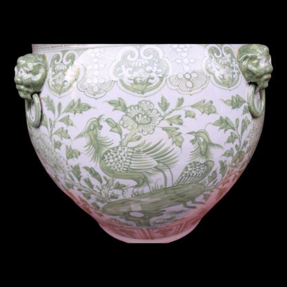 Chinese Hand Painted Planter Pot - Green Floral Motif