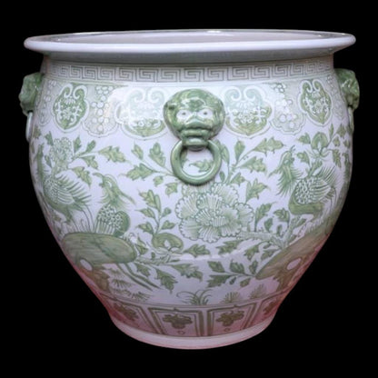 Chinese Hand Painted Planter Pot - Green Floral Motif