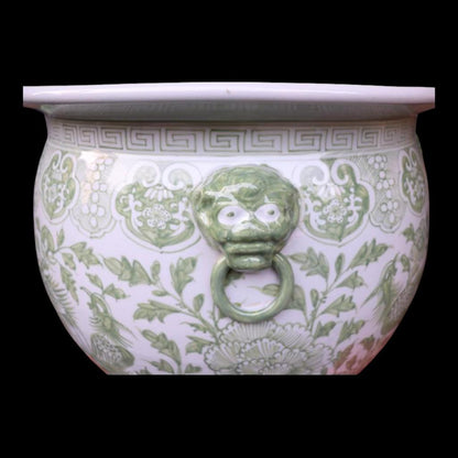 Chinese Hand Painted Planter Pot - Green Floral Motif