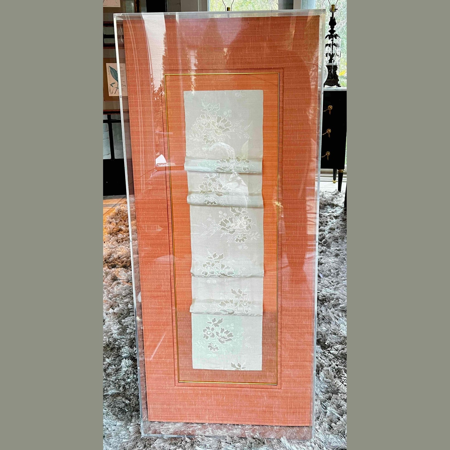 Custom Acrylic Shadow Box with Antique Chinese Silk Fabric