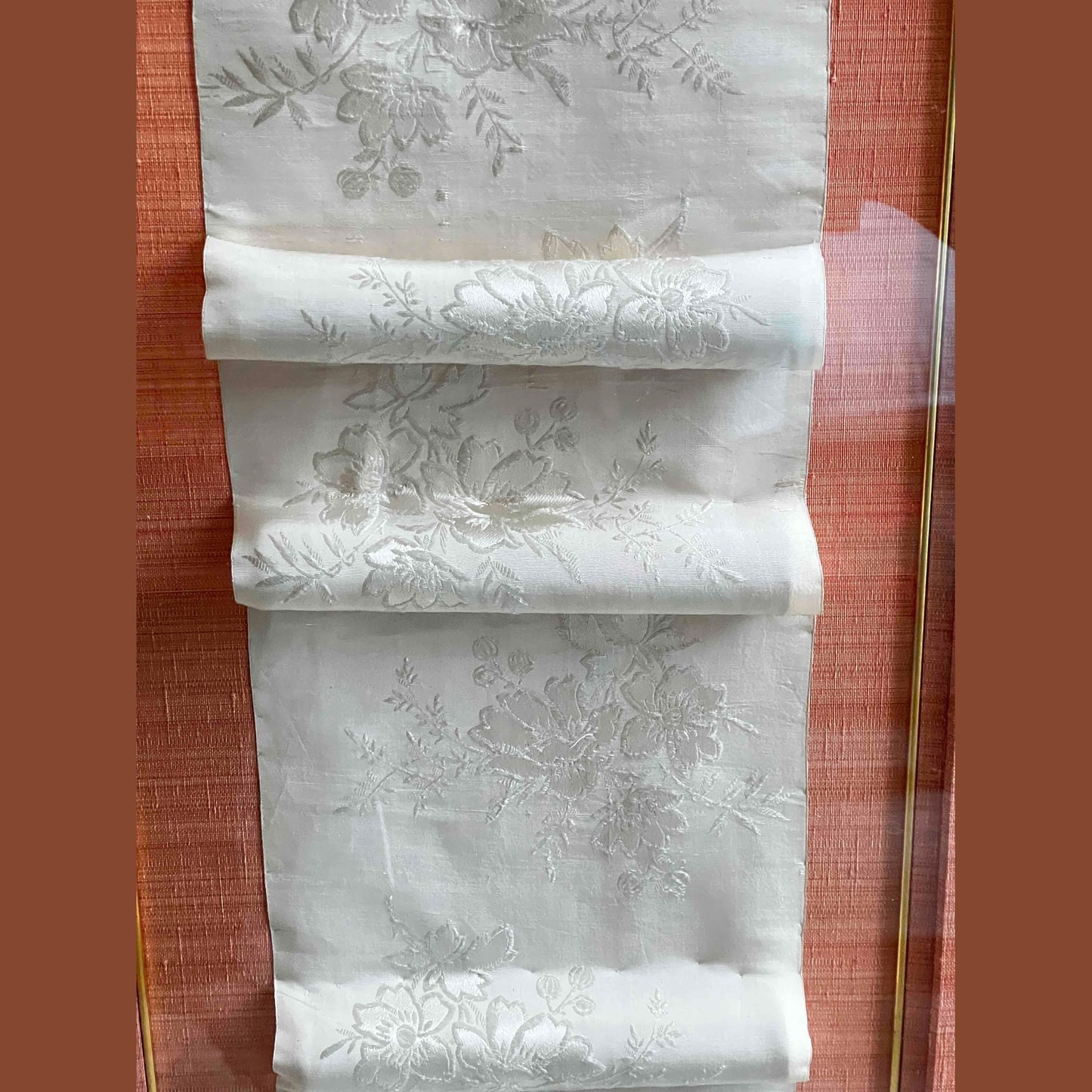 Custom Acrylic Shadow Box with Antique Chinese Silk Fabric