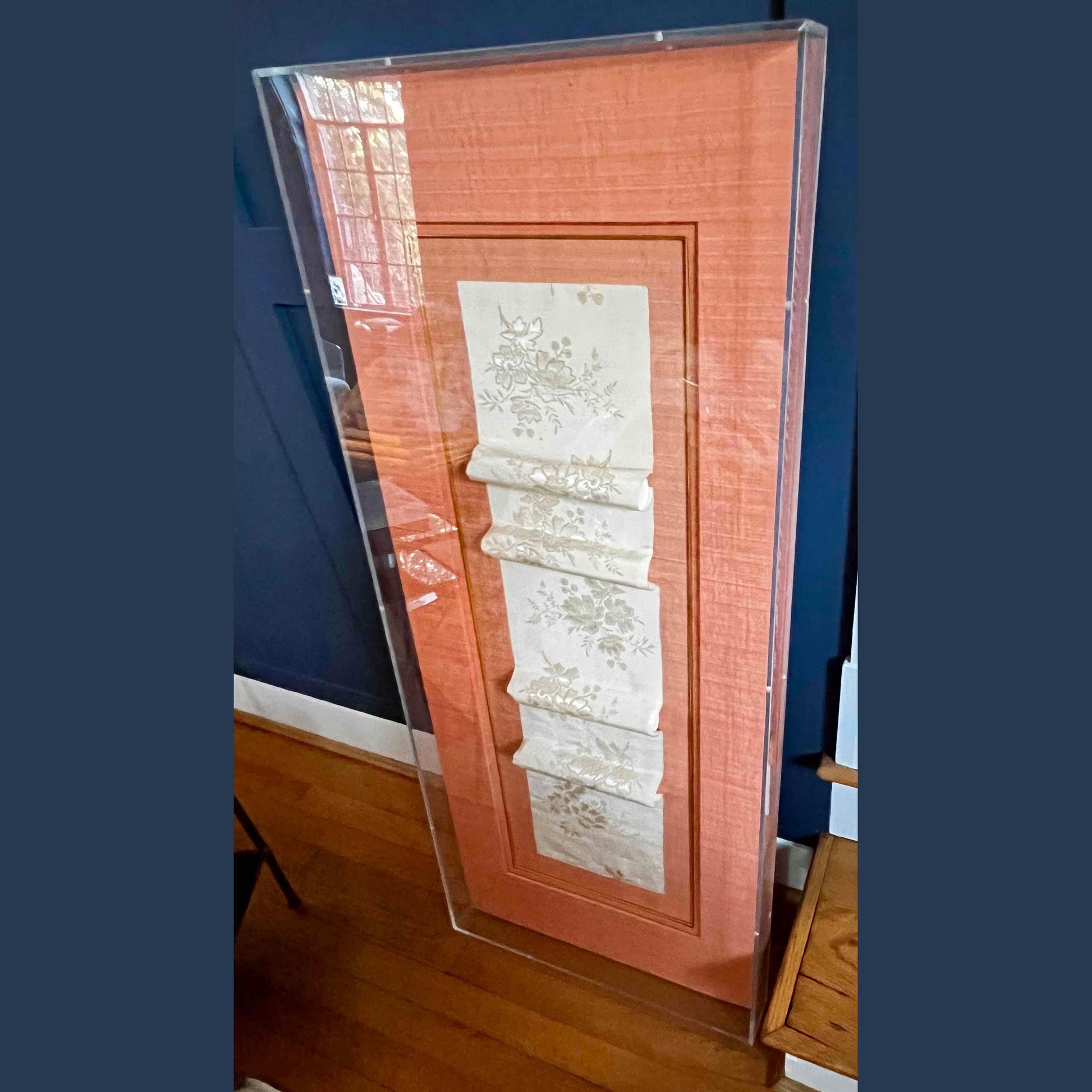 Custom Acrylic Shadow Box with Antique Chinese Silk Fabric