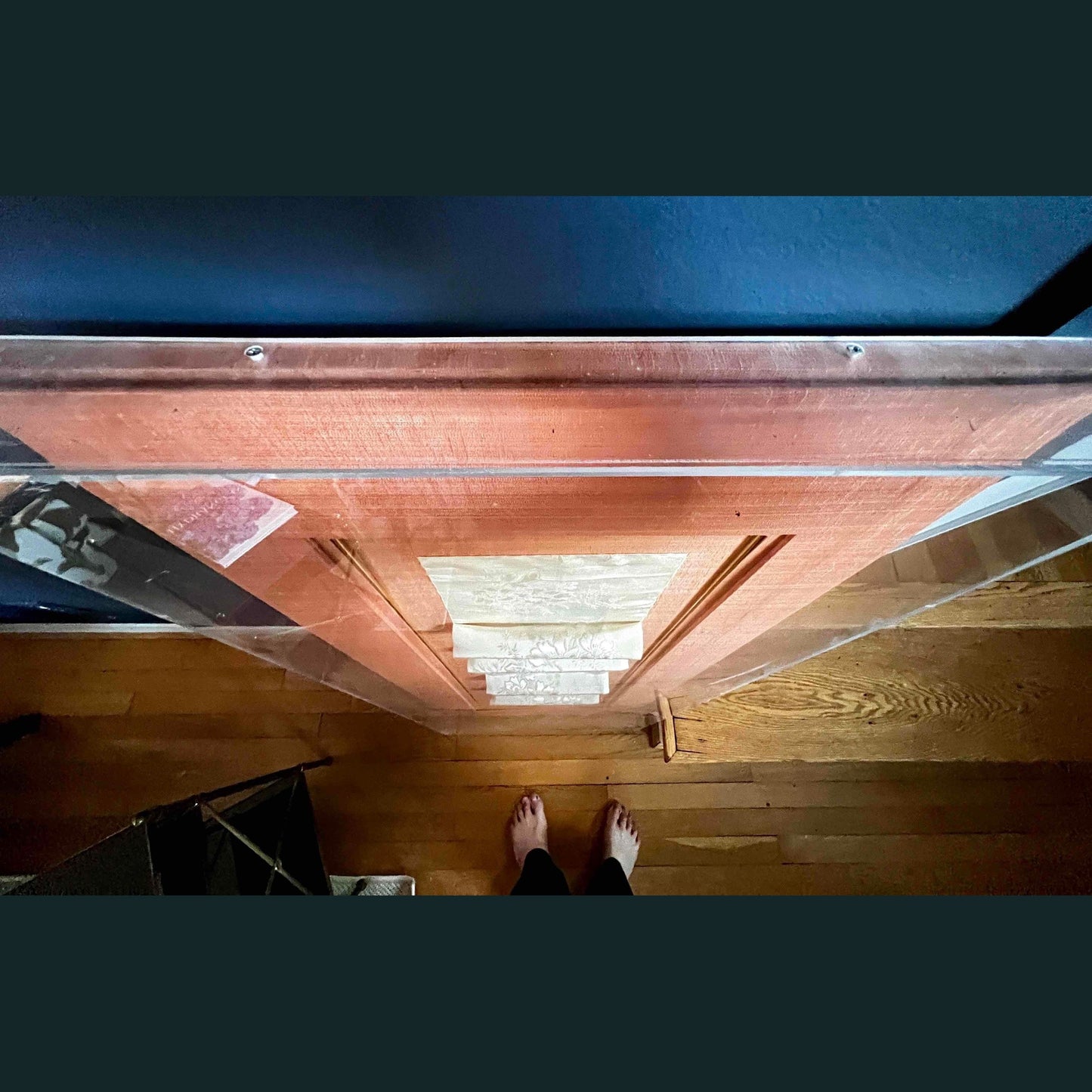 Custom Acrylic Shadow Box with Antique Chinese Silk Fabric