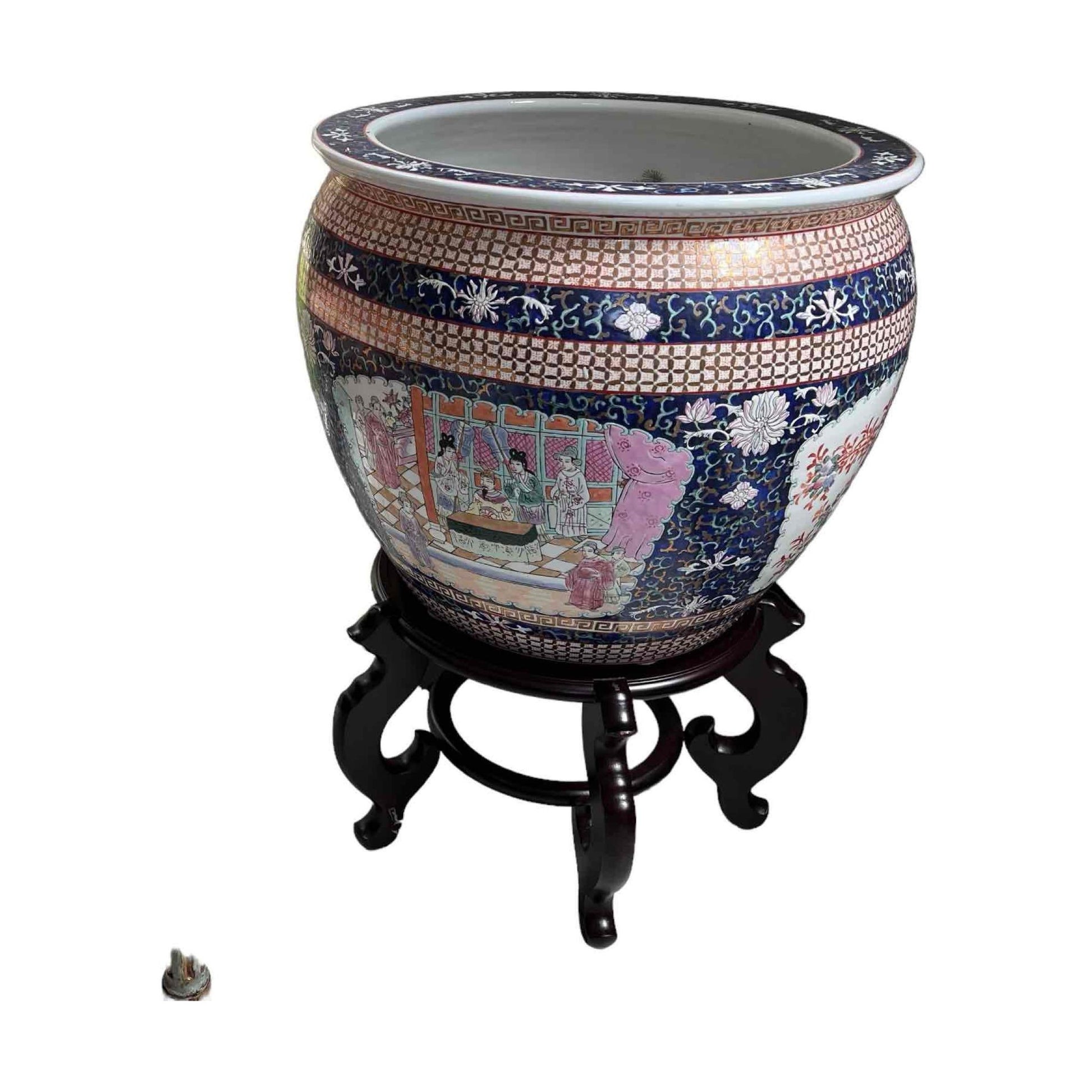 Gorgeous Signed Hand Painted Fish Bowl Style Planter