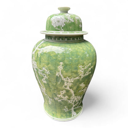 Green and White Chrysanthemum Porcelain Jar – Hand-Painted
