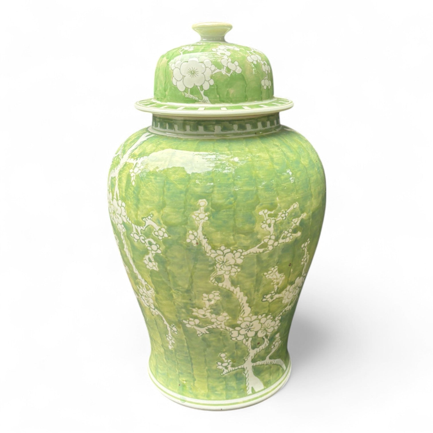 Green and White Chrysanthemum Porcelain Jar – Hand-Painted