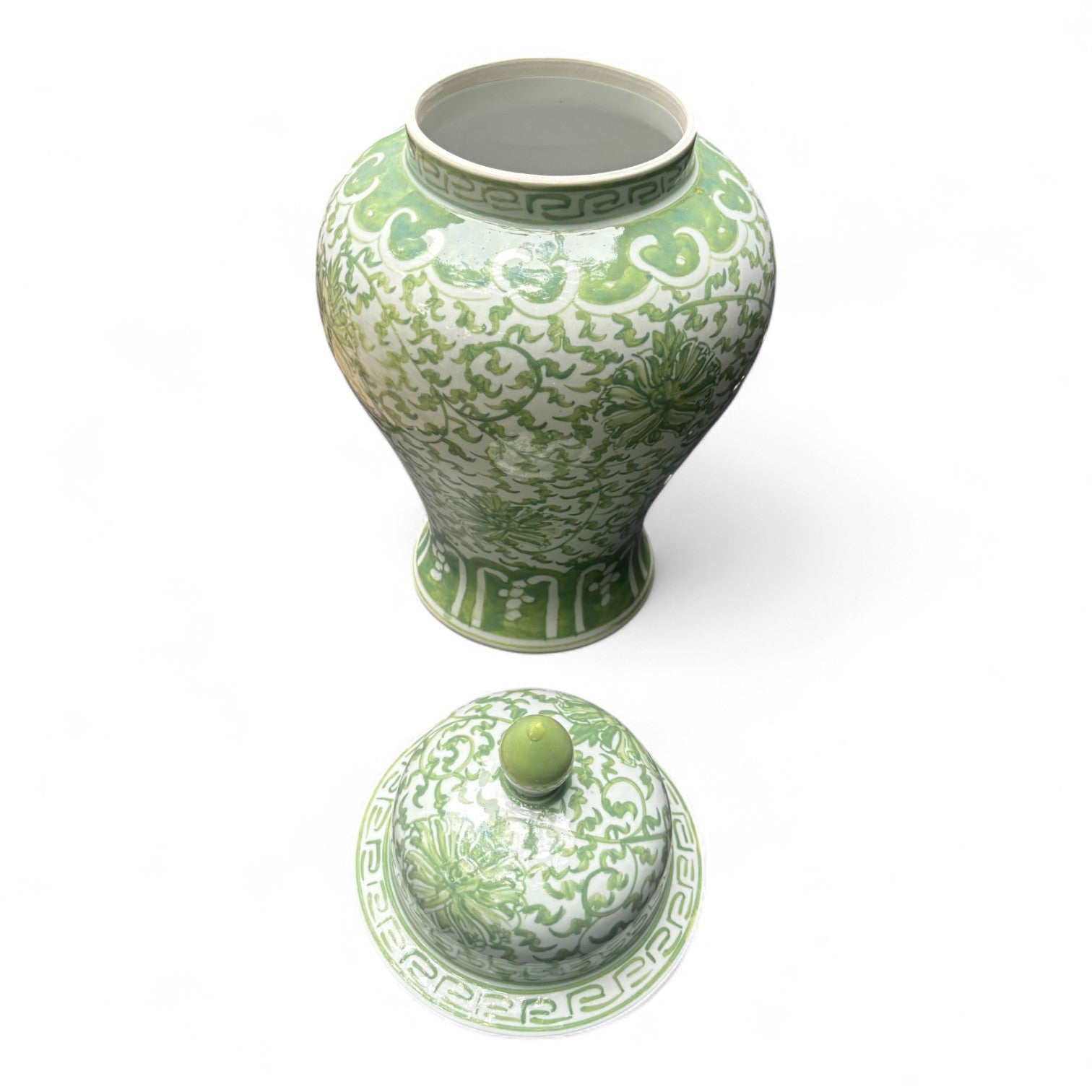Green and White Lidded Porcelain Jar – Hand-Painted