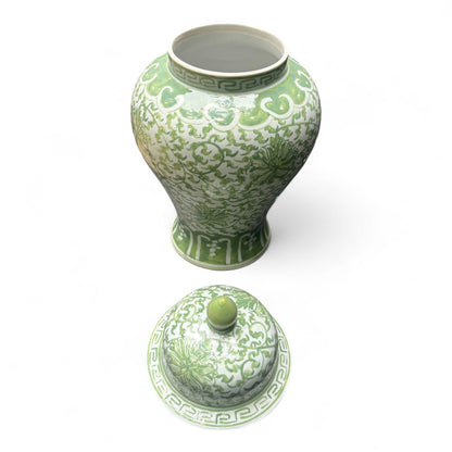 Green and White Lidded Porcelain Jar – Hand-Painted