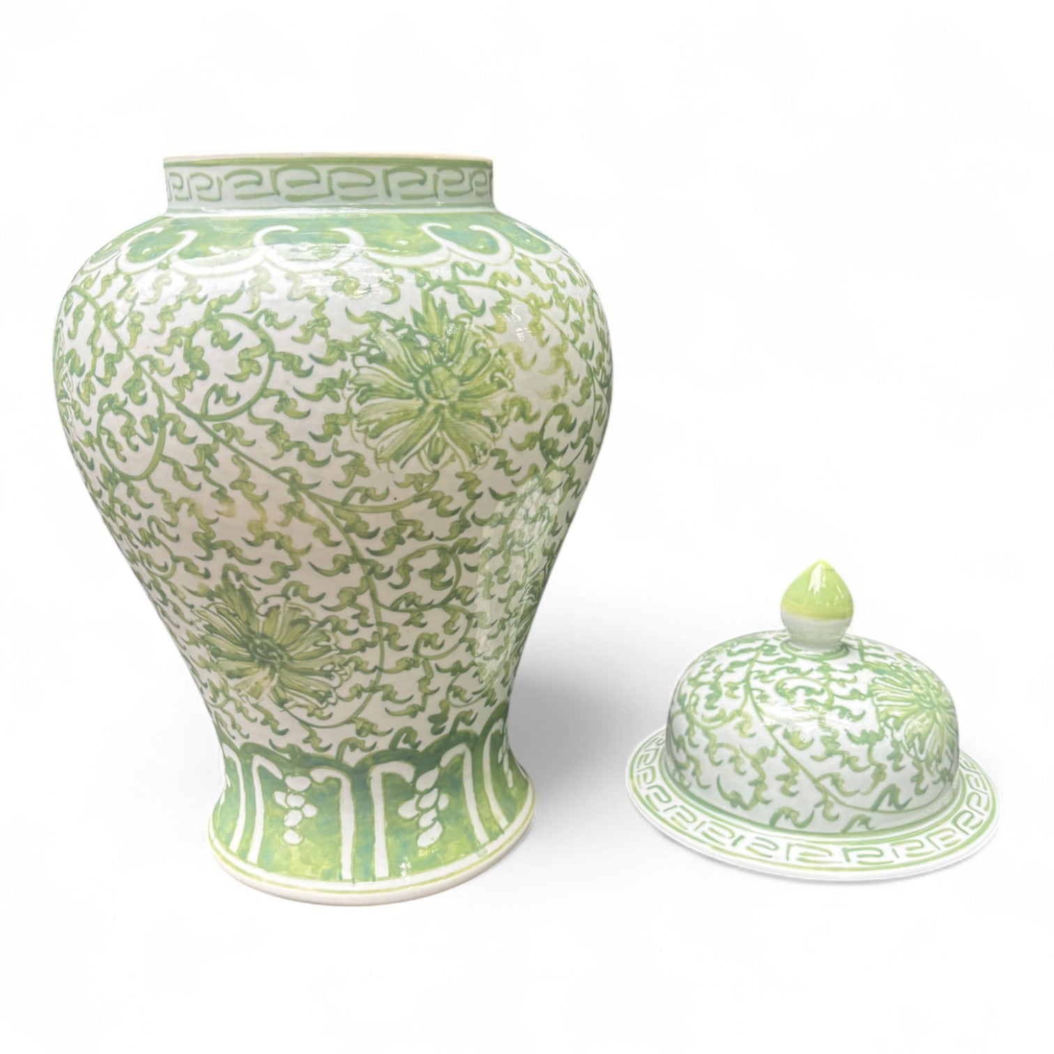 Green and White Lidded Porcelain Jar – Hand-Painted