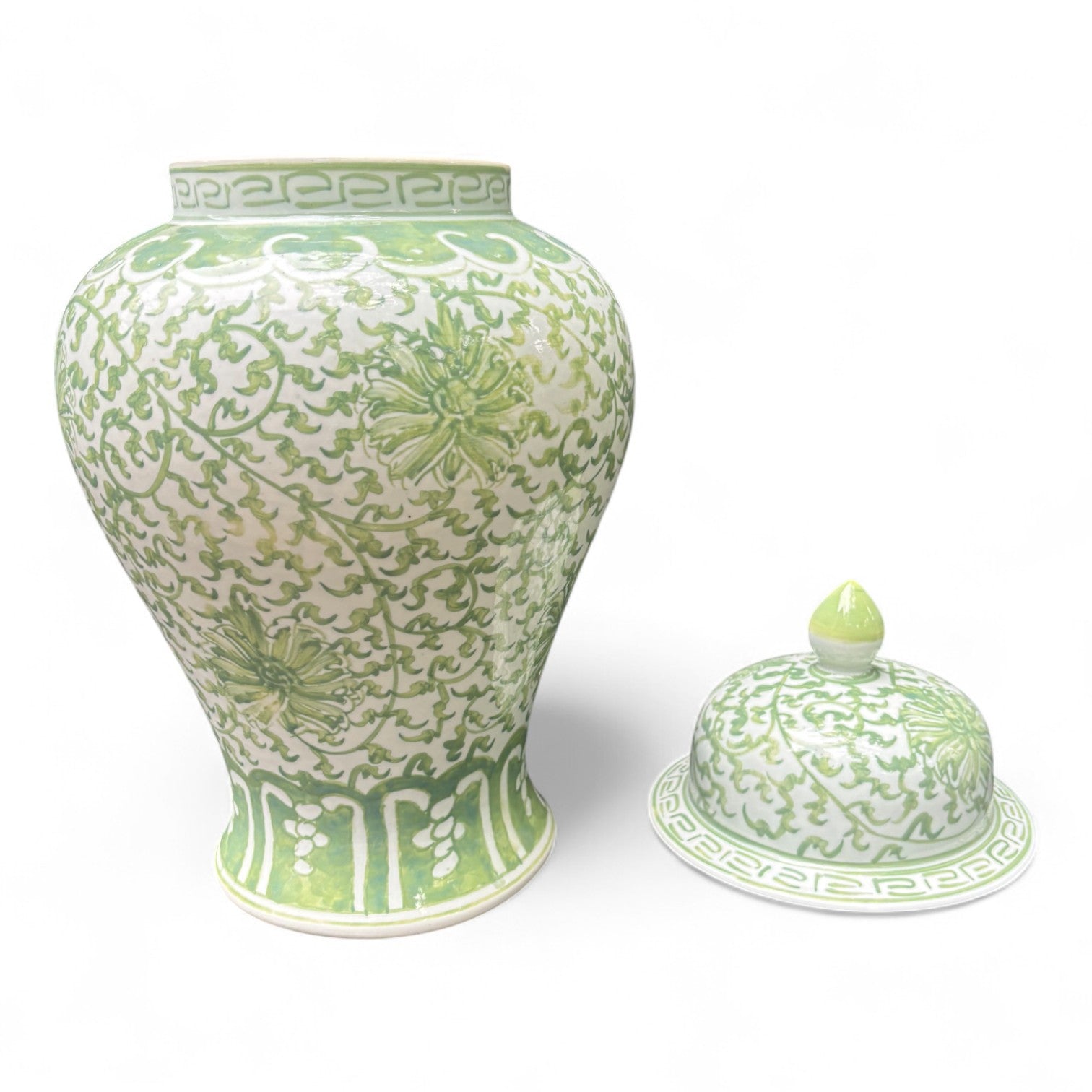 Green and White Lidded Porcelain Jar – Hand-Painted