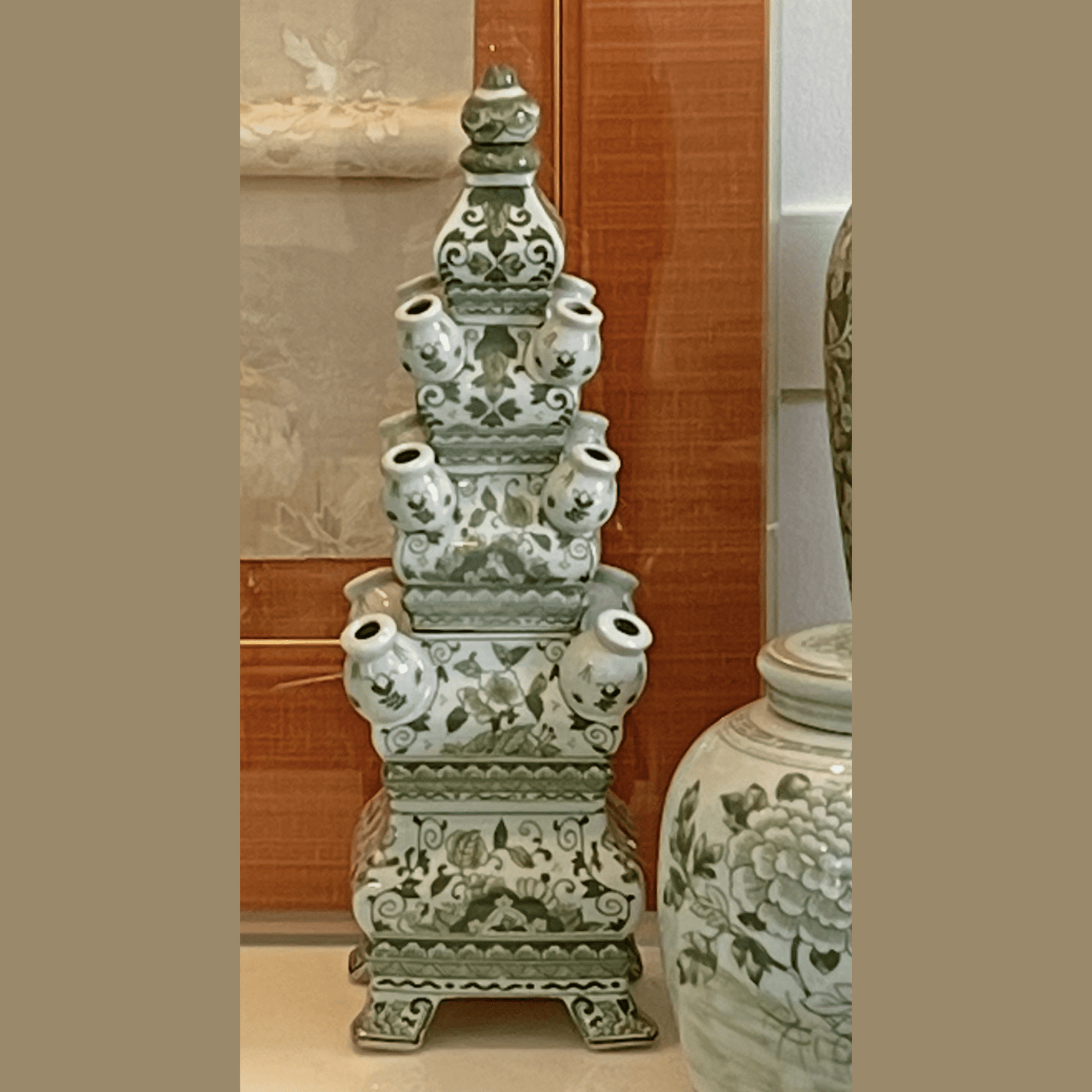 Petite Green and White Tulipiere Vase