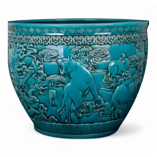 Hand-Carved Turquoise Zodiac Planter – 21ʺ Jardinière –