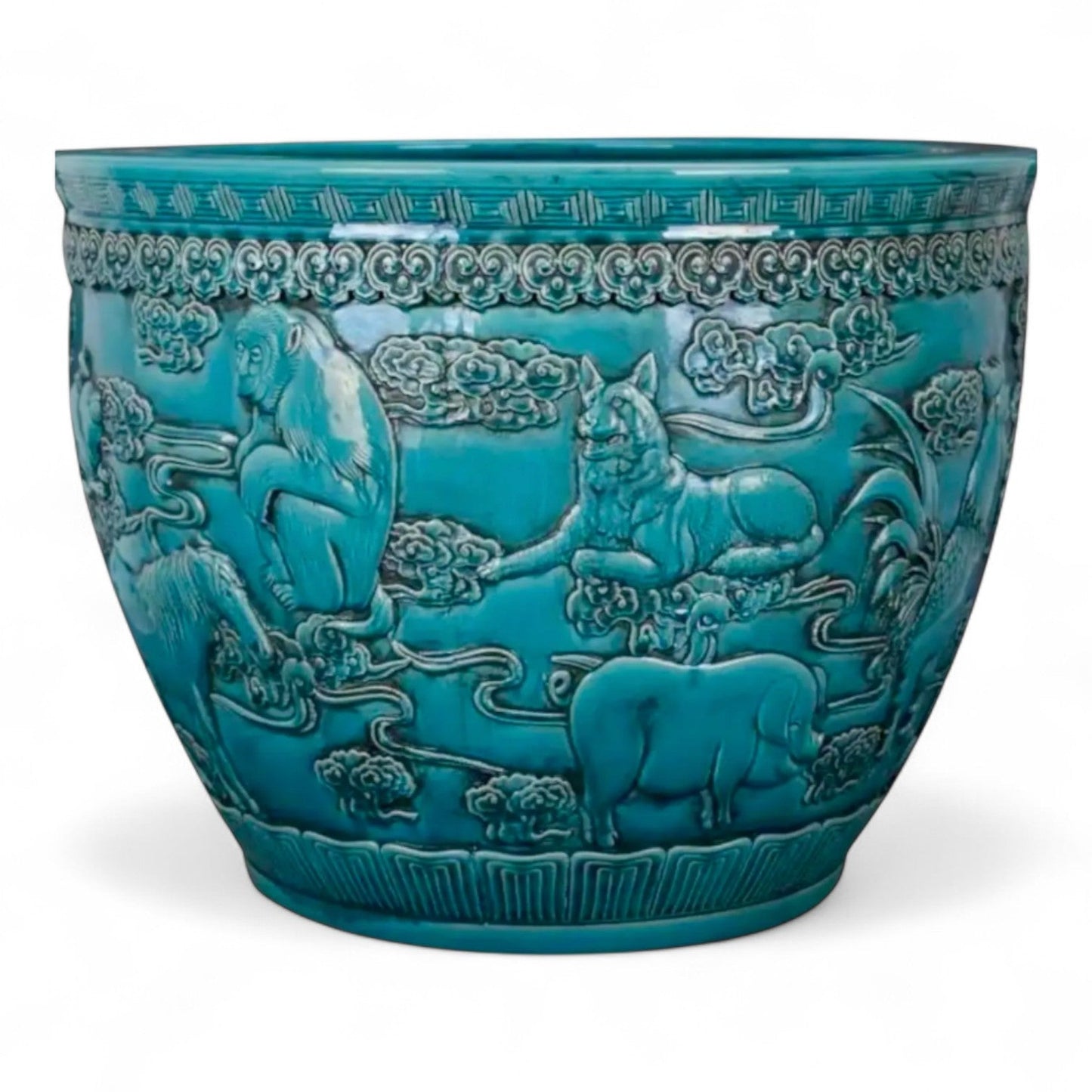 Hand-Carved Turquoise Zodiac Planter – 21ʺ Jardinière –