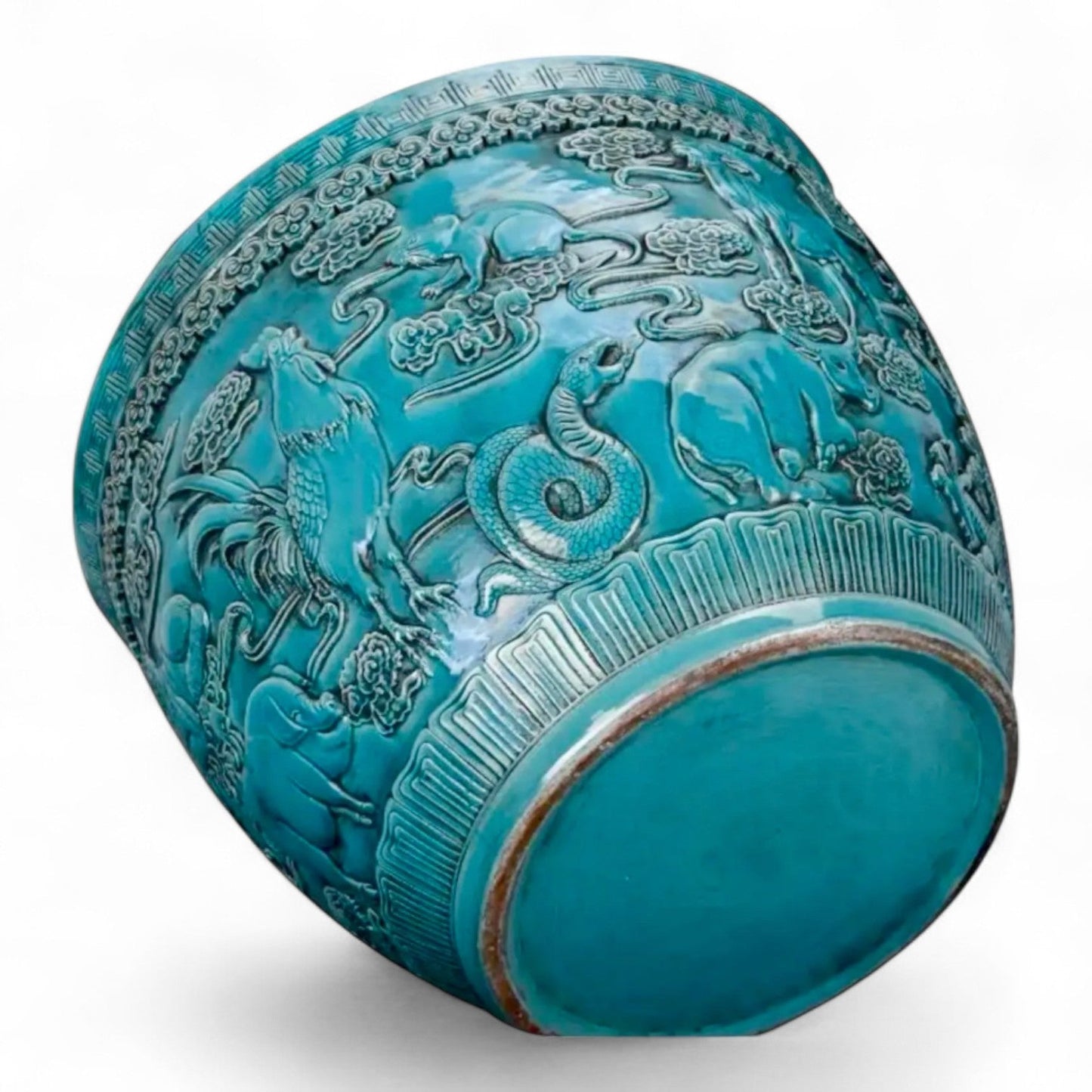 Hand-Carved Turquoise Zodiac Planter – 21ʺ Jardinière –