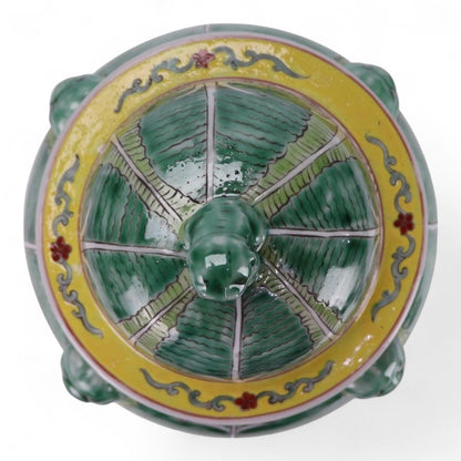 Hand Painted Chinese Cabbage Ceramic Ginger Jar Lidded Foo