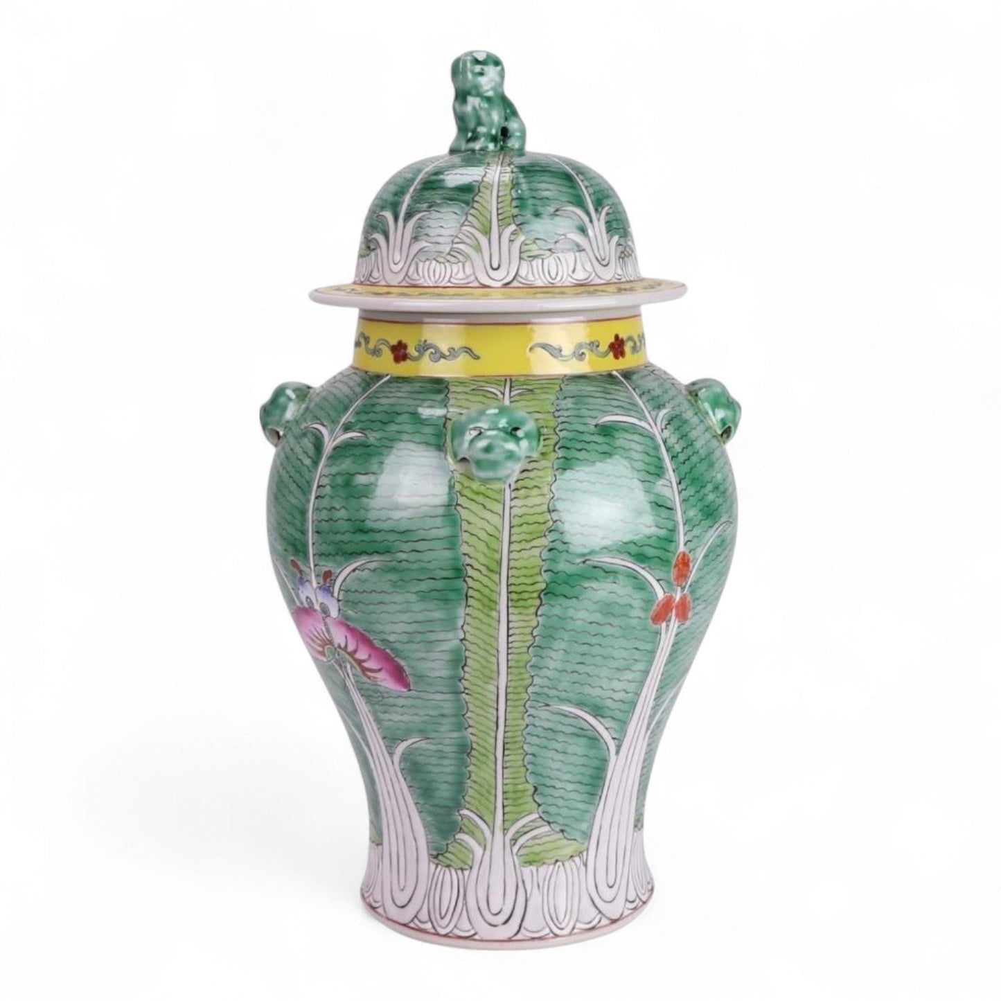 Hand Painted Chinese Cabbage Ceramic Ginger Jar Lidded Foo