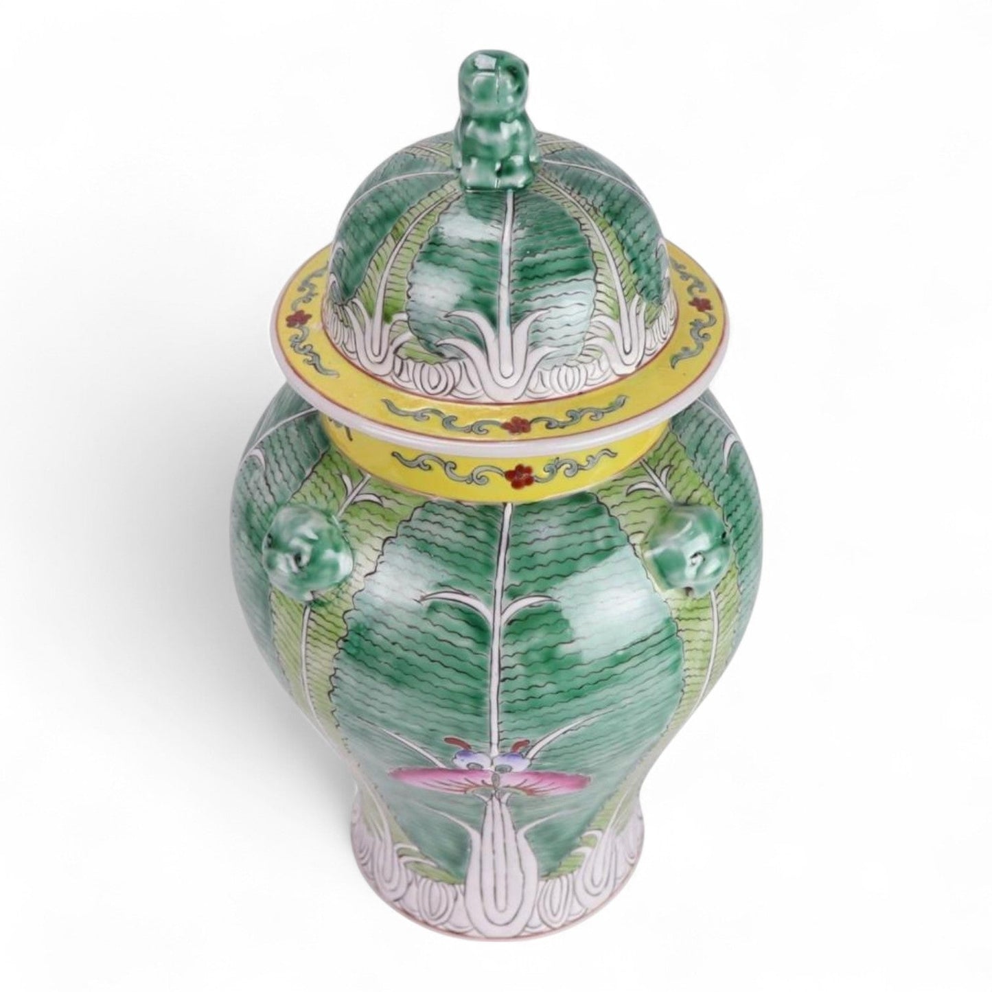 Hand Painted Chinese Cabbage Ceramic Ginger Jar Lidded Foo