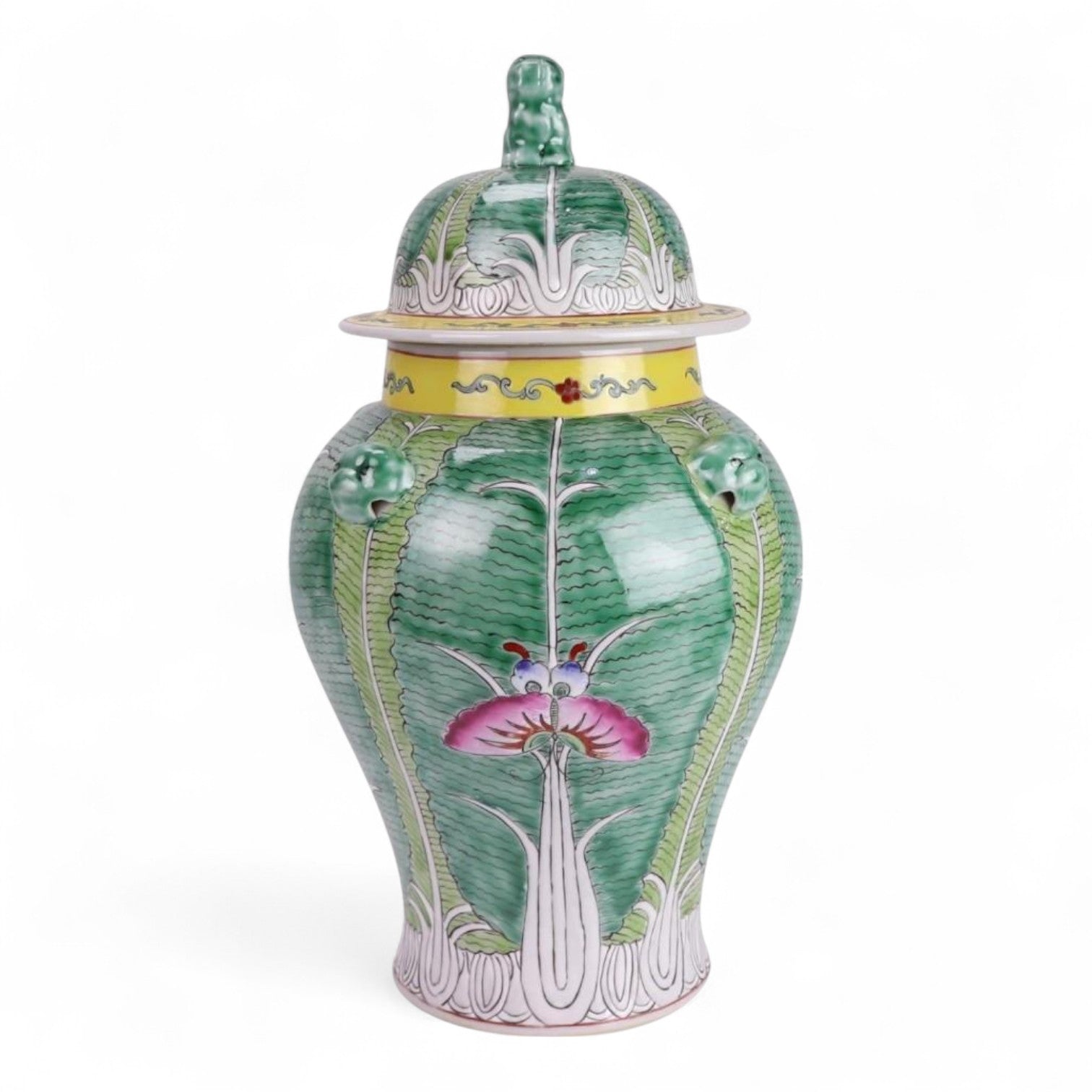 Hand Painted Chinese Cabbage Ceramic Ginger Jar Lidded Foo