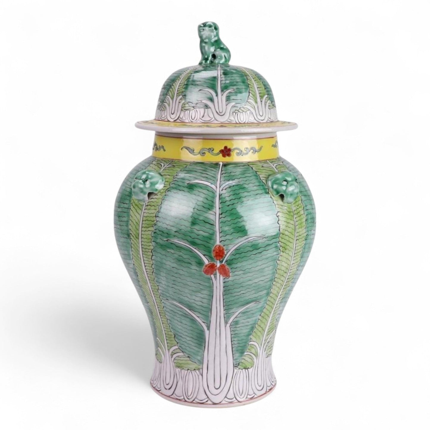 Hand Painted Chinese Cabbage Ceramic Ginger Jar Lidded Foo