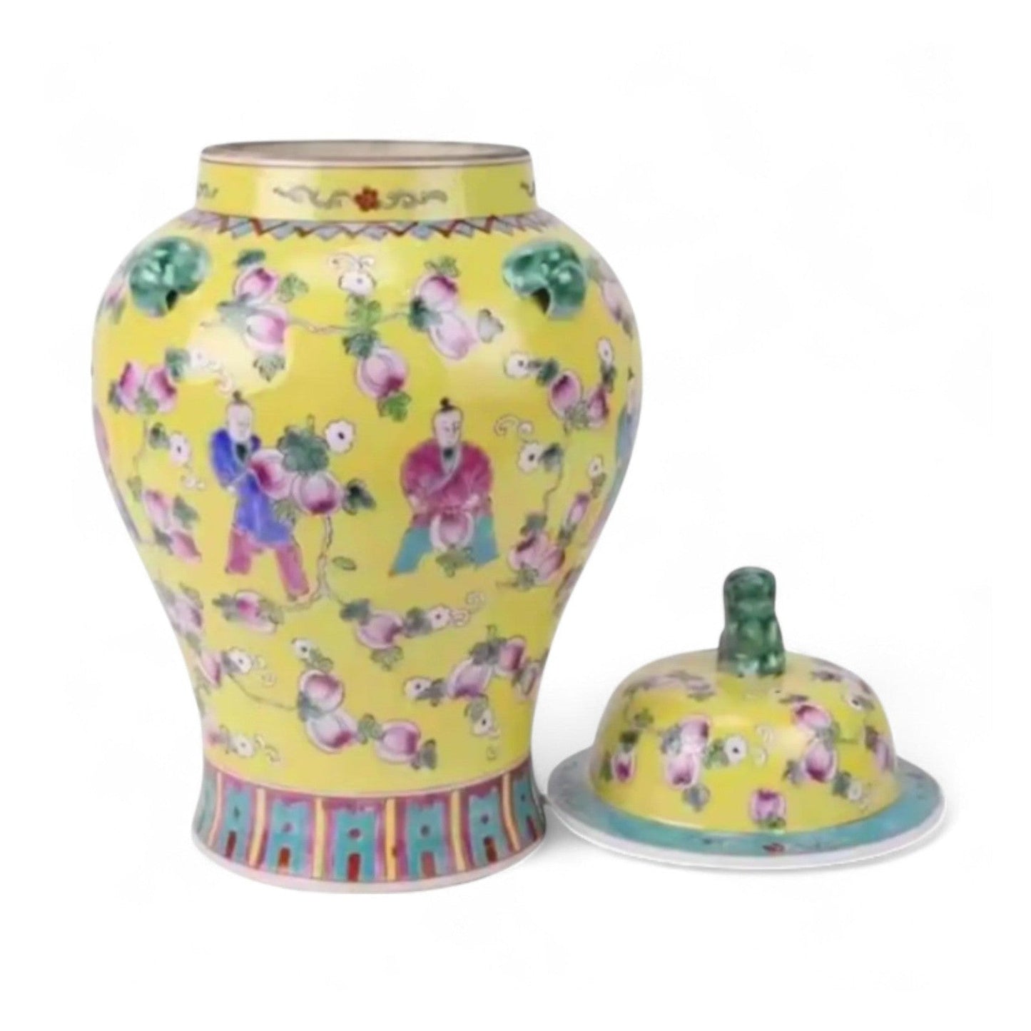 Hand-Painted Chinese Famille Jaune Ginger Jar – Foo Dog