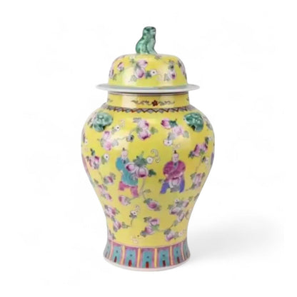Hand-Painted Chinese Famille Jaune Ginger Jar – Foo Dog