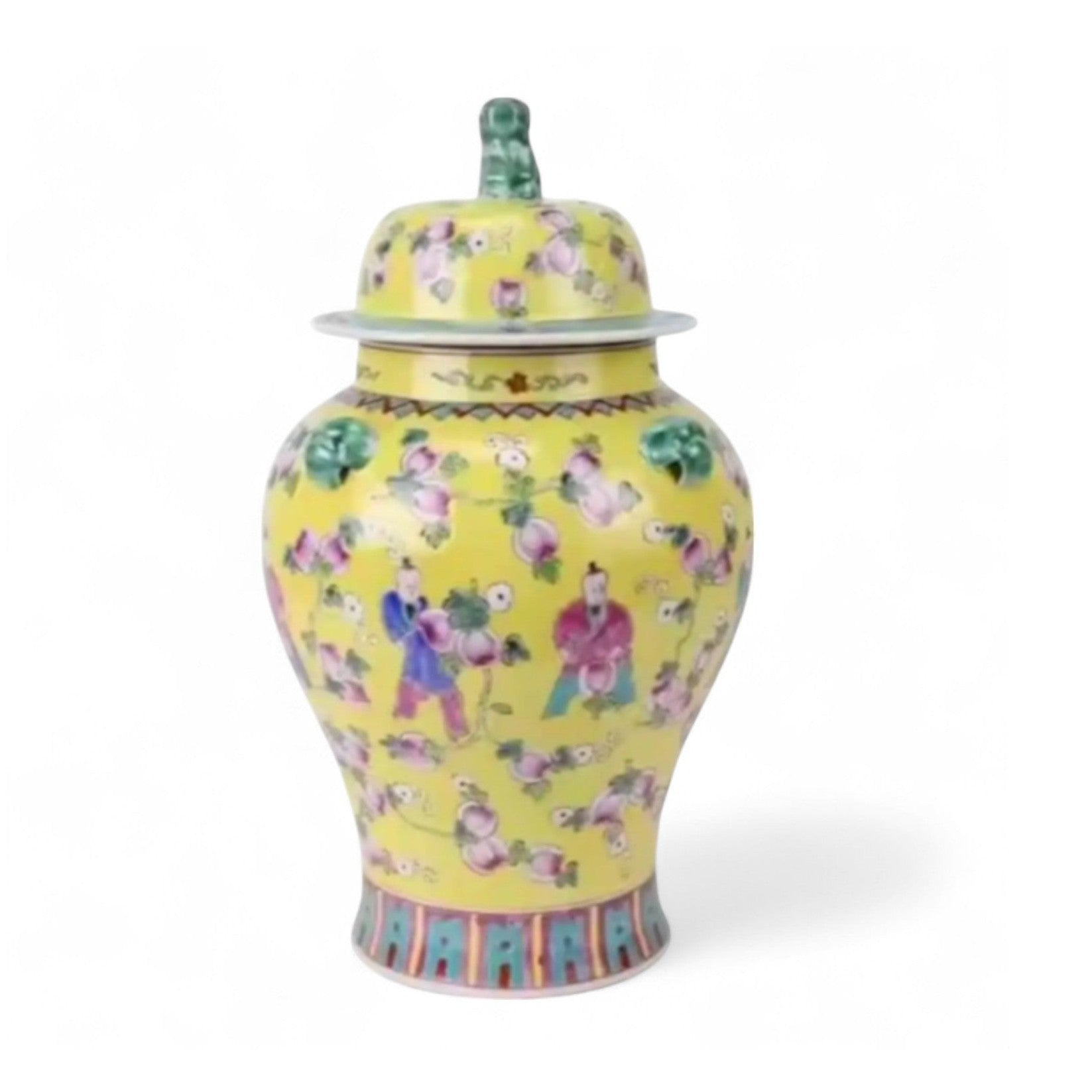 Hand-Painted Chinese Famille Jaune Ginger Jar – Foo Dog