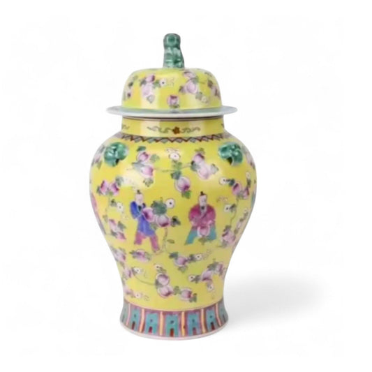 Hand-Painted Chinese Famille Jaune Ginger Jar – Foo Dog