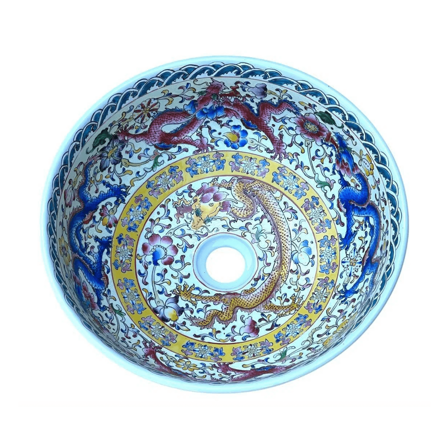 Hand-Painted Dragon Motif Porcelain Sink Basin