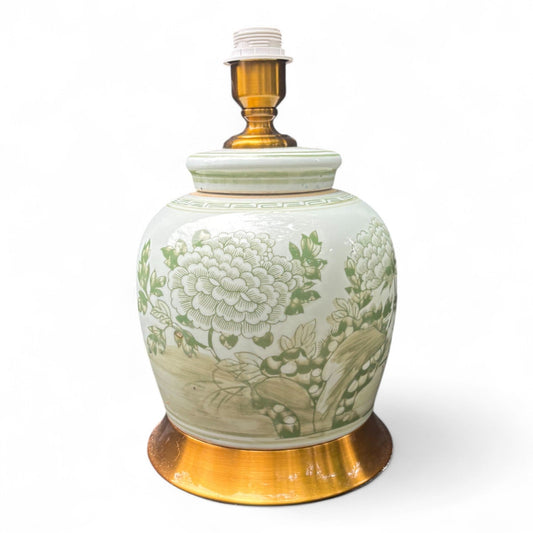 Green and White Porcelain Lamp – Hand Painted Jingdezhen