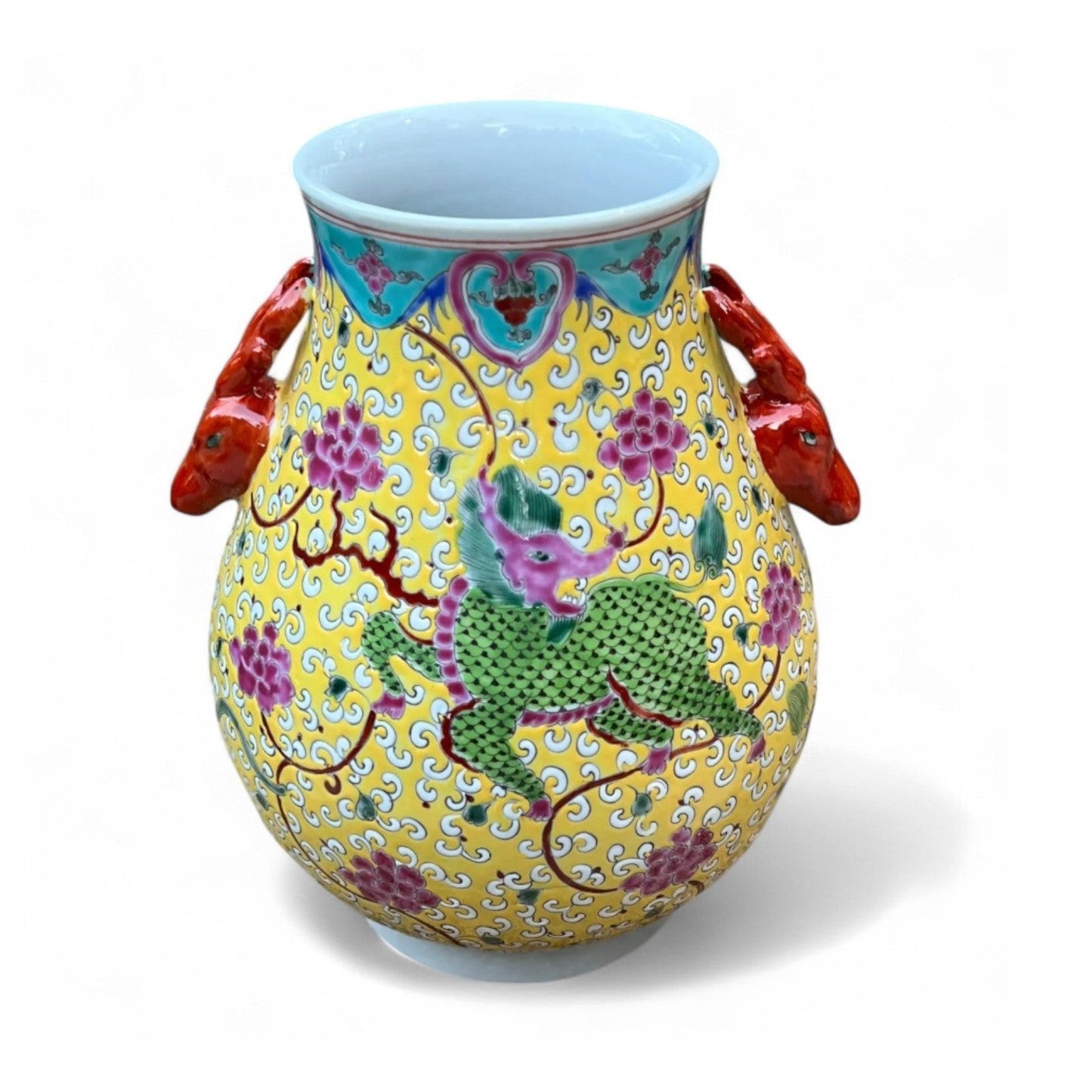 Hand-Painted Porcelain Qilin Vase – Yellow Glaze