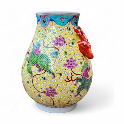 Hand-Painted Porcelain Qilin Vase – Yellow Glaze